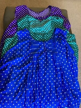 Mixed Color Sleeveless Boho Tunic Tops - Blue, Teal & Purple